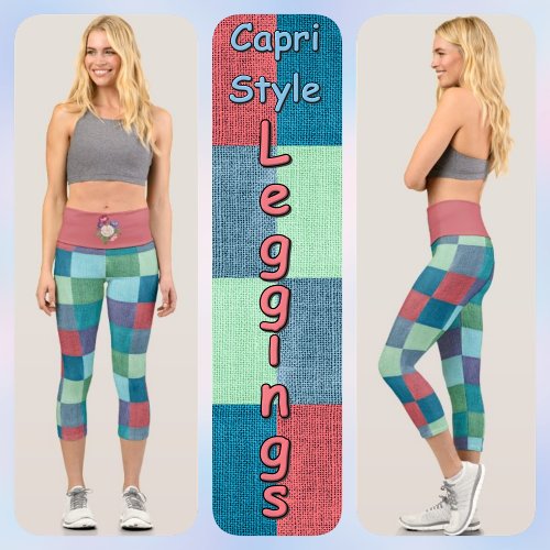 CAPRI STYLE LEGGINGS _ Color Patchwork  Med Red