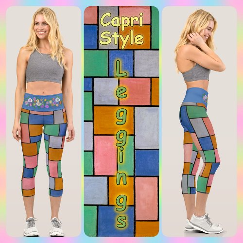 CAPRI_STYLE LEGGINGS _ Squares of Color  Blue