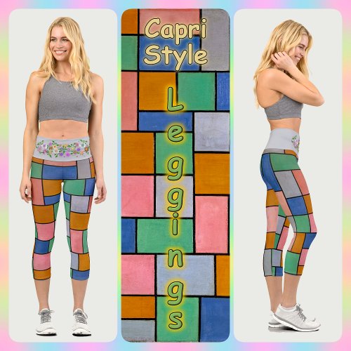 CAPRI_STYLE LEGGINGS _ Squares of Color  Gray