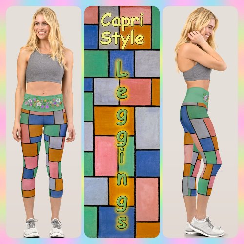 CAPRI_STYLE LEGGINGS _ Squares of Color  Green