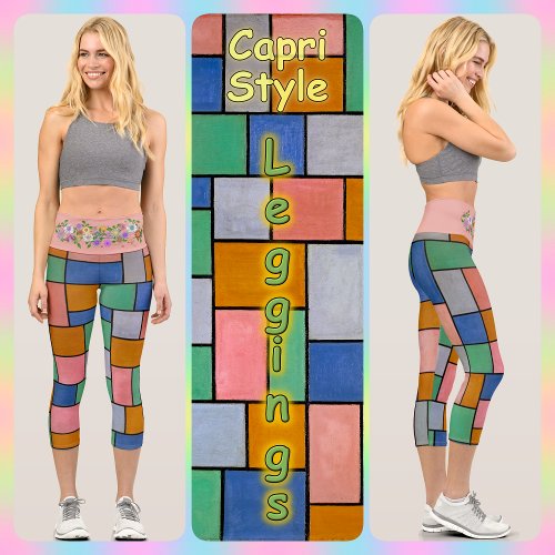 CAPRI_STYLE LEGGINGS _ Squares of Color  Orange