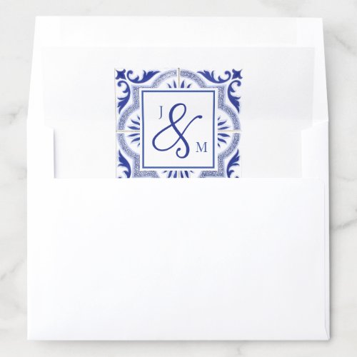 Capri Tile Monogram Wedding Envelope Liner