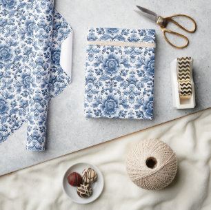 Capri Vintage Flair: Blue & White Italian Art Wrapping Paper