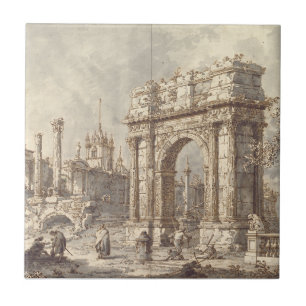 Capriccio with a Roman Triumphal Arch Ceramic Tile