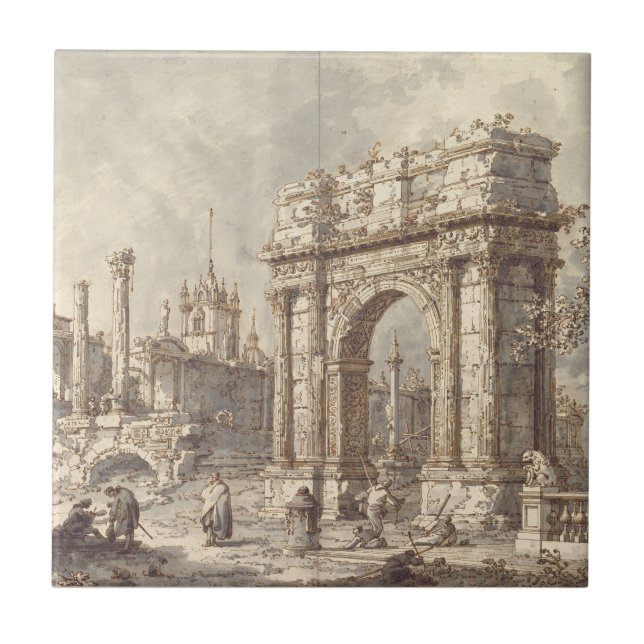 Capriccio with a Roman Triumphal Arch Ceramic Tile (Front)