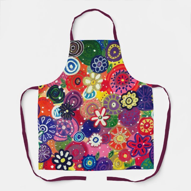 Capricious Happy Colorful Flowers Original Artwork Apron (Front)