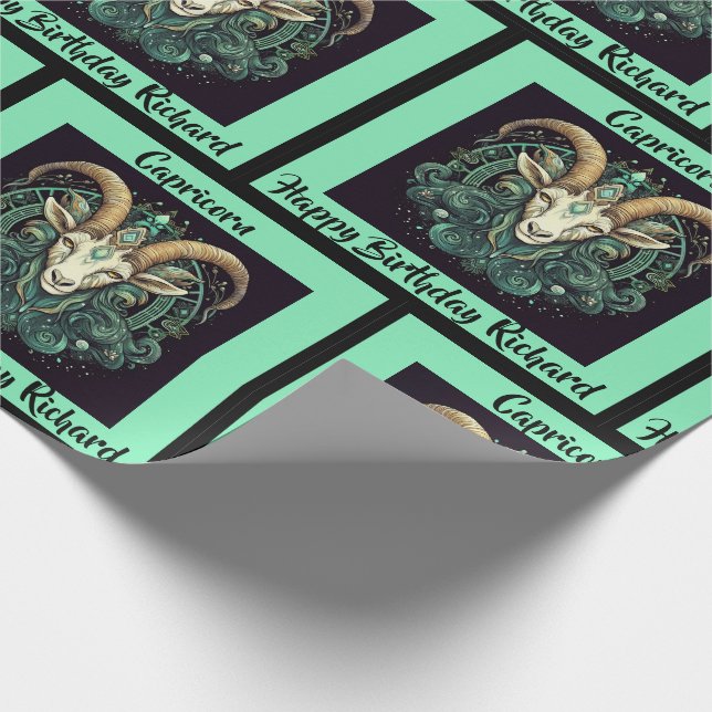 Capricorn Add Name Birthday Zodiac Gift Wrapping Paper (Corner)