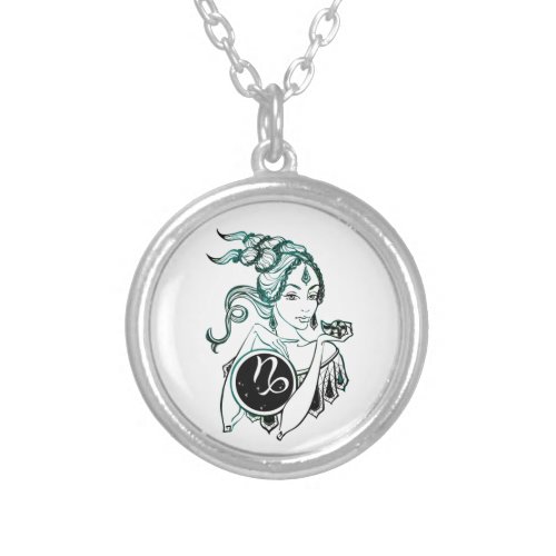 Capricorn Art Deco Lady Silver Plated Necklace