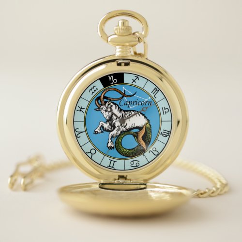 capricorn astrological sign of zodiac pocket watch