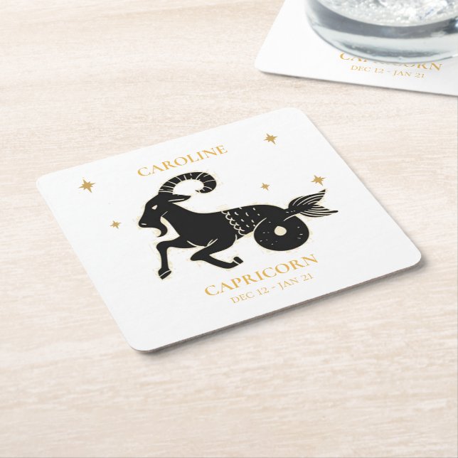 Capricorn  Astrological Zodiac Sign Name Square Paper Coaster (Angled)