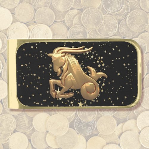 Capricorn Astrology Gold Finish Money Clip