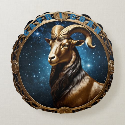 Capricorn astrology sign round pillow