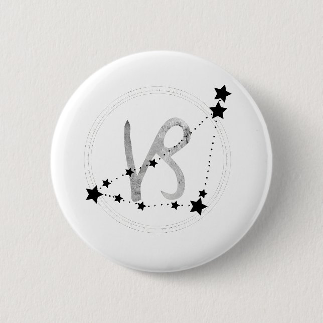 Capricorn black and silver zodiac constellation button (Front)