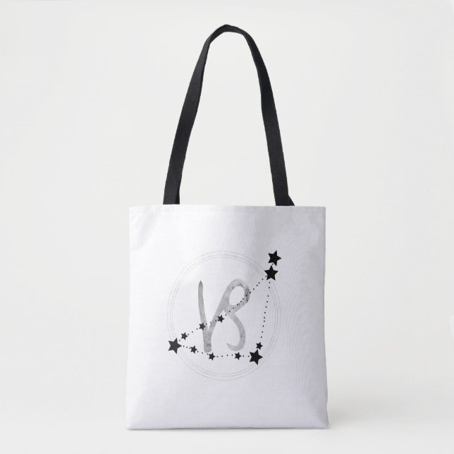 Capricorn black and silver zodiac constellation tote bag (Front)