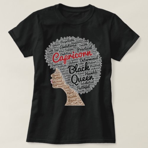 Capricorn Black Queen Birthday Afro T_Shirt for