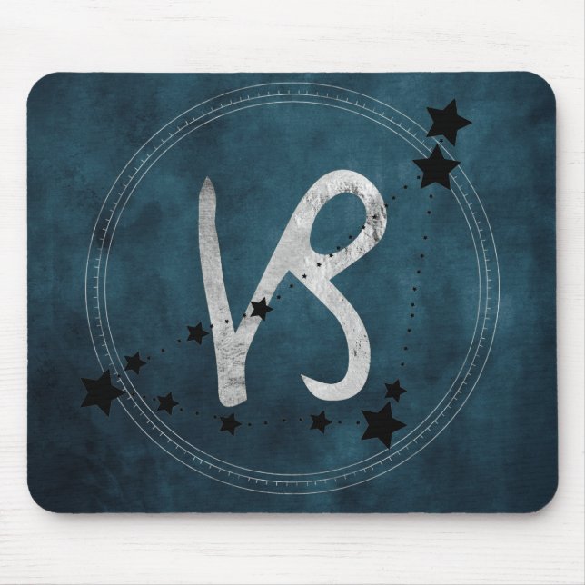 Capricorn black silver zodiac constellation teal mouse pad (Front)