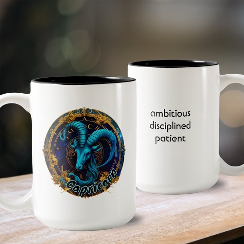 Capricorn Blue and Gold Watercolor Zodiac Two_Tone Coffee Mug