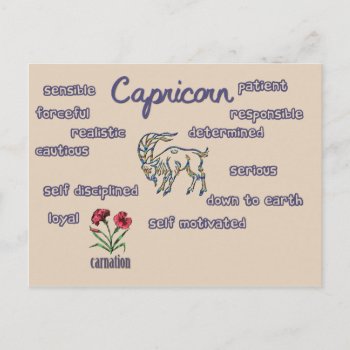 Capricorn Characteristics Zodiac Card by dickens52 at Zazzle