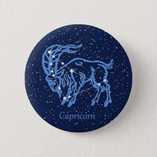 Capricorn Constellation and Zodiac Sign with Stars Button