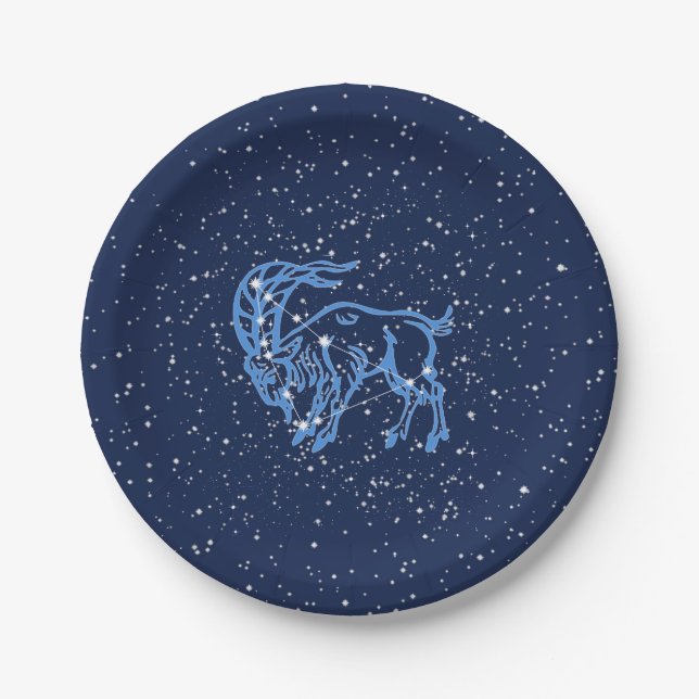 Capricorn Constellation and Zodiac Sign with Stars Paper Plates (Front)