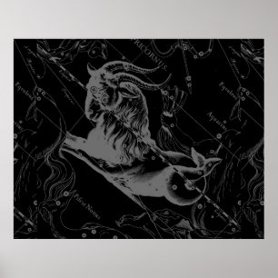 Capricorn Constellation Hevelius 1690 on Black Poster