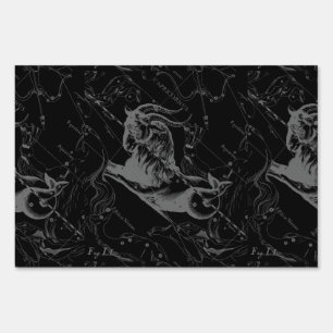 Capricorn Constellation Hevelius 1690 on Black Yard Sign