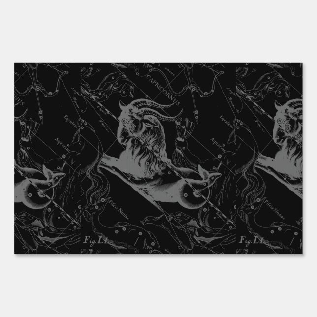 Capricorn Constellation Hevelius 1690 on Black Yard Sign (Front)