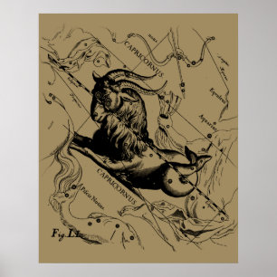 Capricorn Constellation Hevelius 1690 on Taupe Poster