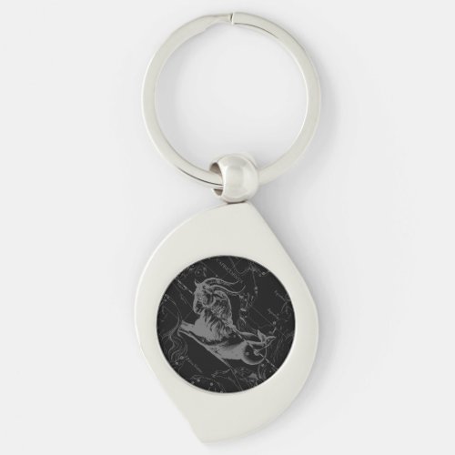 Capricorn Constellation Map Hevelius 1690 on Black Keychain