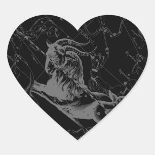 Capricorn Constellation Map Hevelius Engraving Heart Sticker