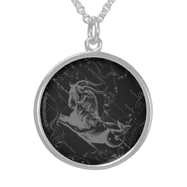 Capricorn Constellation Map Hevelius Engraving Sterling Silver Necklace (Front)