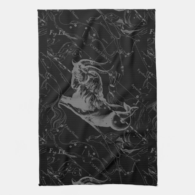 Capricorn Constellation Map Hevelius Engraving Towel (Vertical)