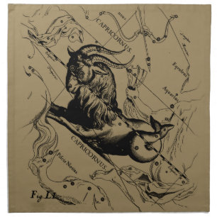 Capricorn Constellation Vintage Engraving Hevelius Napkin