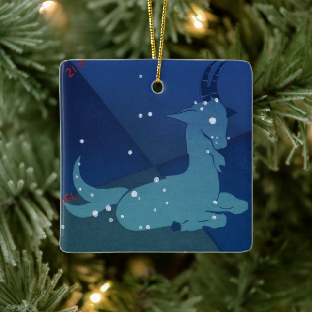 Capricorn Constellation, Vintage Zodiac, Astrology Ceramic Ornament (Tree)