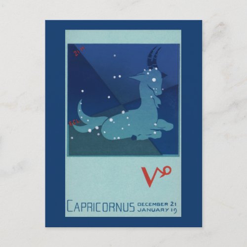 Capricorn Constellation Vintage Zodiac Astrology Postcard