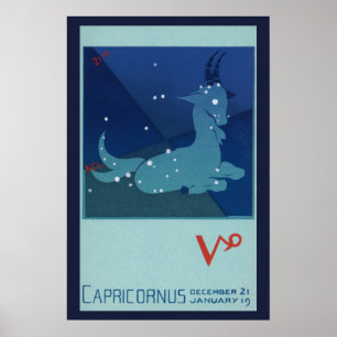 Capricorn Constellation, Vintage Zodiac, Astrology Poster
