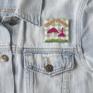Capricorn Cottagecore Aesthetic Fairy Mushroom Art Button