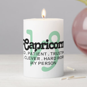 Capricorn Custom Traits and Message Zodiac Pillar Candle