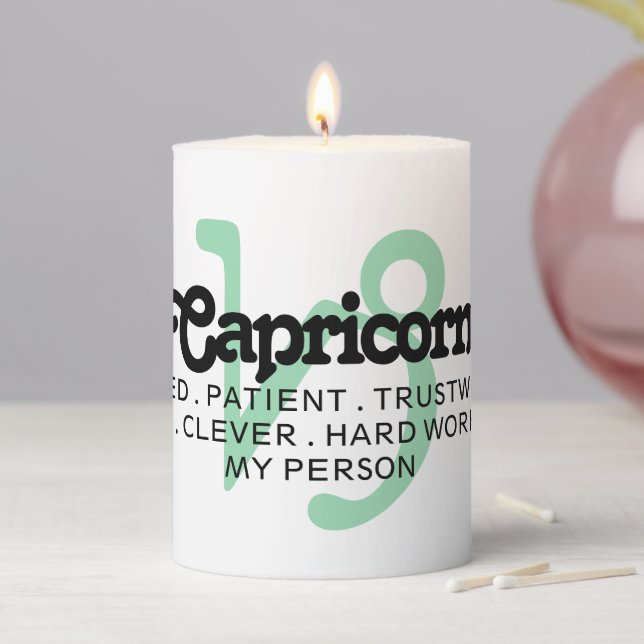 Capricorn Custom Traits and Message Zodiac Pillar Candle (In Situ)