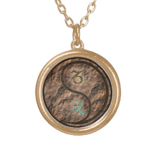 Capricorn & Earth Dog Gold Plated Necklace