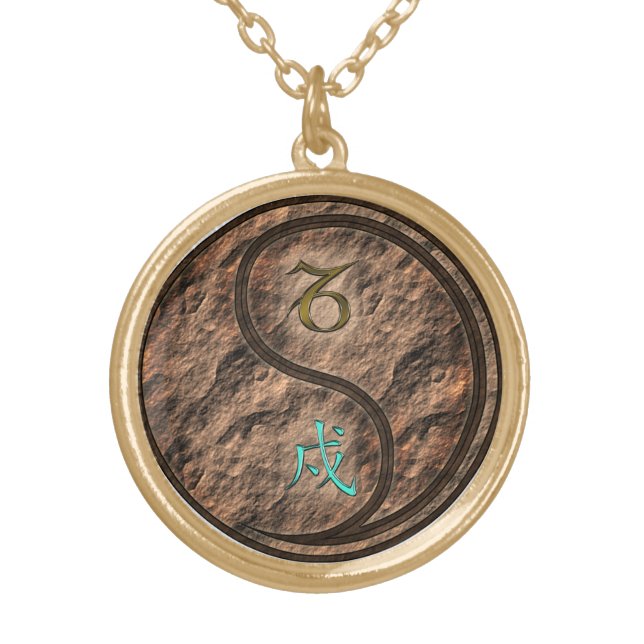 Capricorn & Earth Dog Gold Plated Necklace (Front)