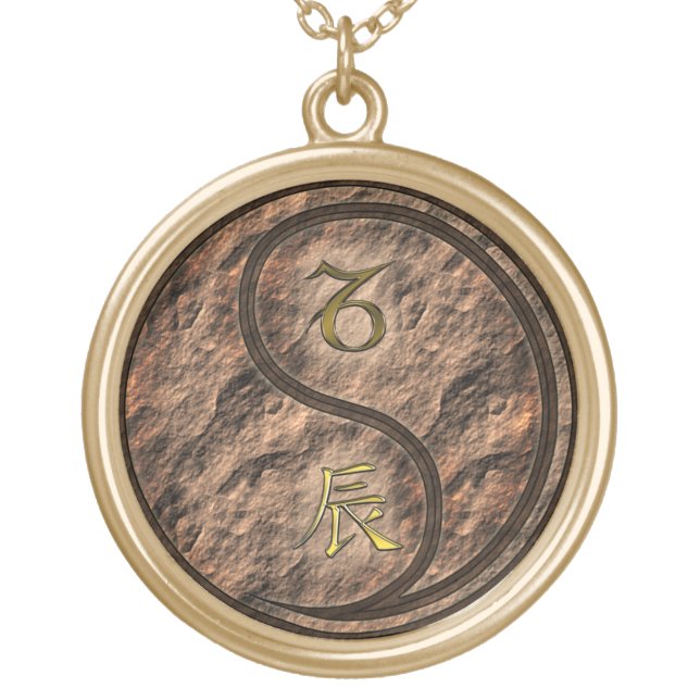 Capricorn & Earth Dragon Gold Plated Necklace (Front)