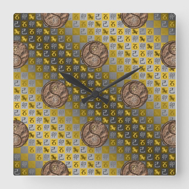 Capricorn & Earth Rabbit Square Wall Clock (Front)