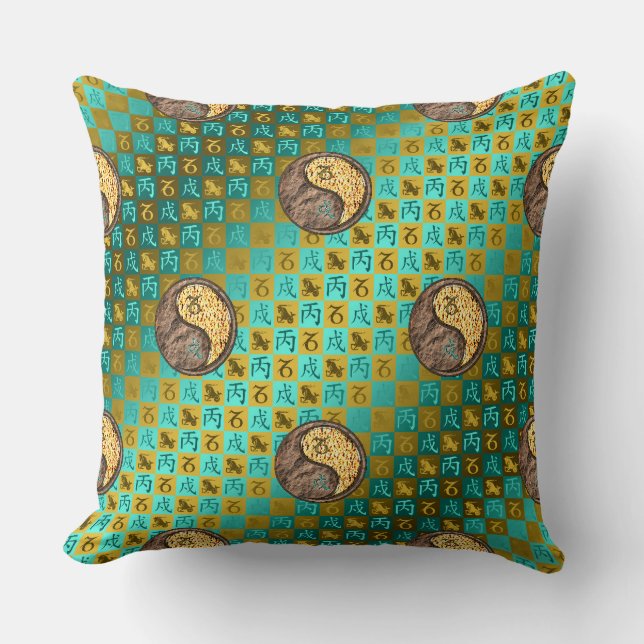 Capricorn & Fire Dog Throw Pillow (Front)