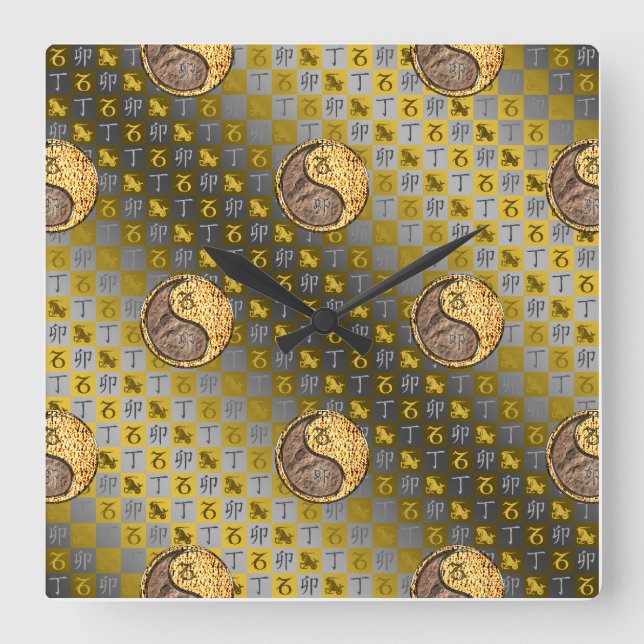 Capricorn & Fire Rabbit Square Wall Clock (Front)