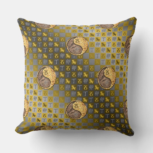 Capricorn & Fire Rabbit Throw Pillow (Front)