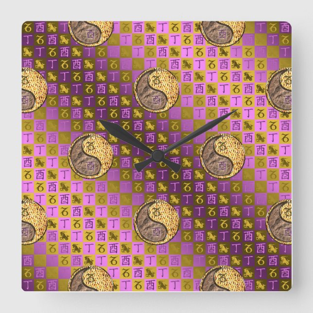 Capricorn & Fire Rooster Square Wall Clock (Front)