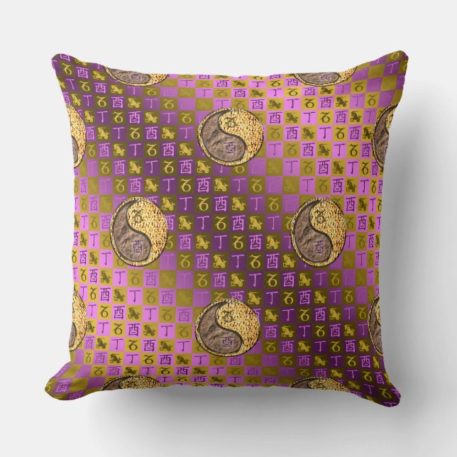 Capricorn & Fire Rooster Throw Pillow (Front)