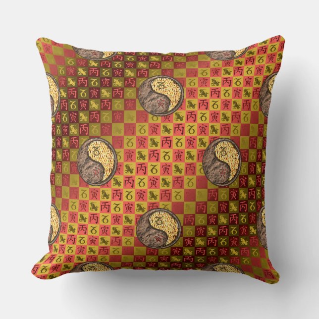 Capricorn & Fire Tiger Throw Pillow (Front)