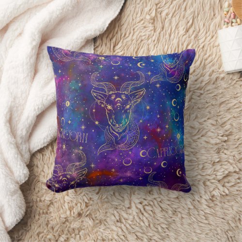 Capricorn Galaxy Throw Pillow